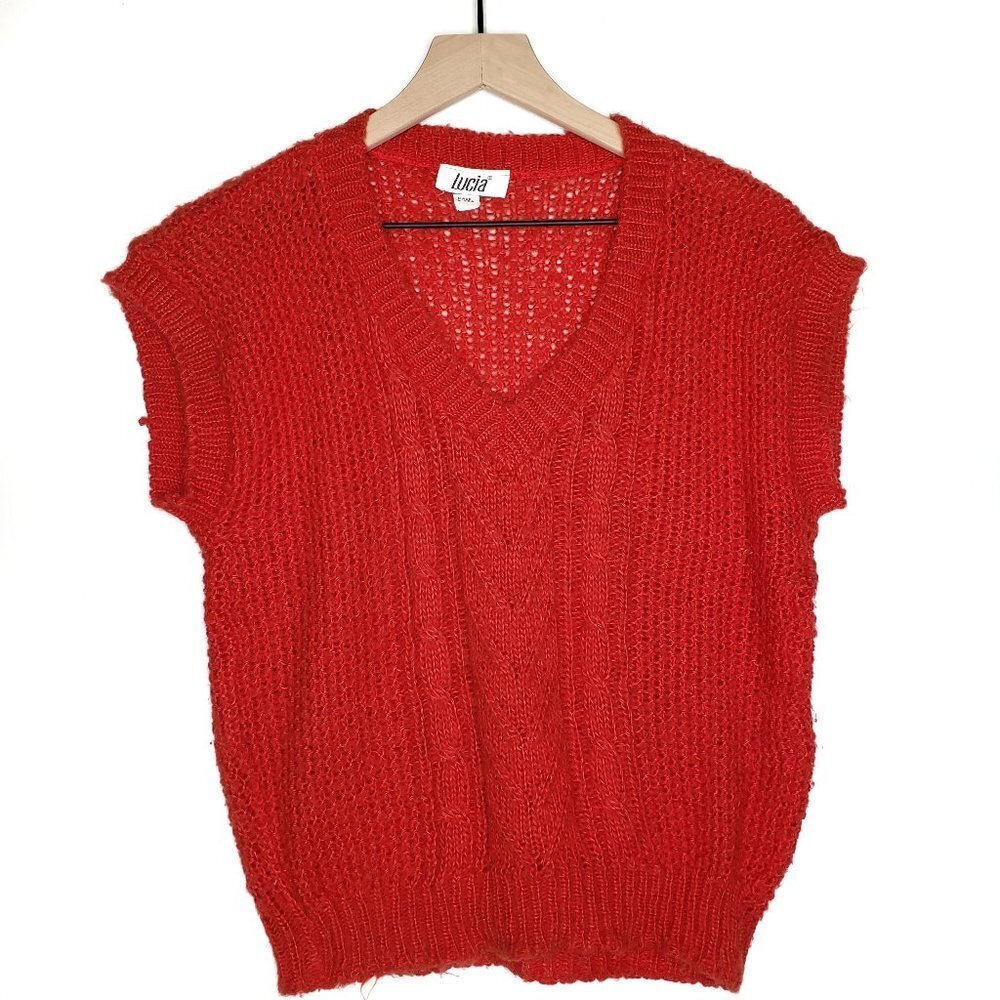 Vintage Lucia Sweater Vest Grandpa Pullover Sleeveless Top Sz‎ S Red-Orange